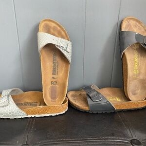 Lot 2 Birkenstock Madrid Sandal in Shiny Silver &Black 37/6 Women’s
